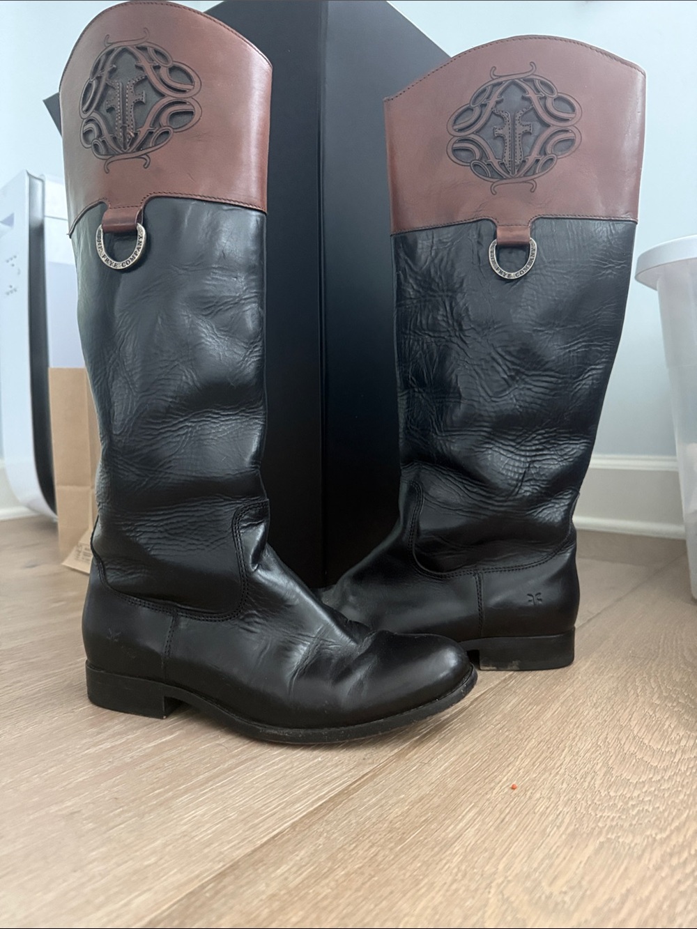 Frye Women’s Two-Tone Leather Riding Boots - Black & Brown